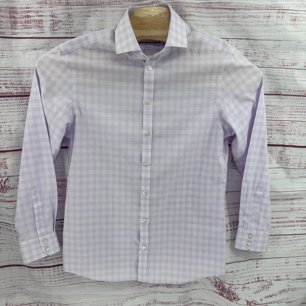 Charles Tyrwhitt Shirt Mens Medium Extra Slim Fit Non-Iron Lilac Check 15.5 33